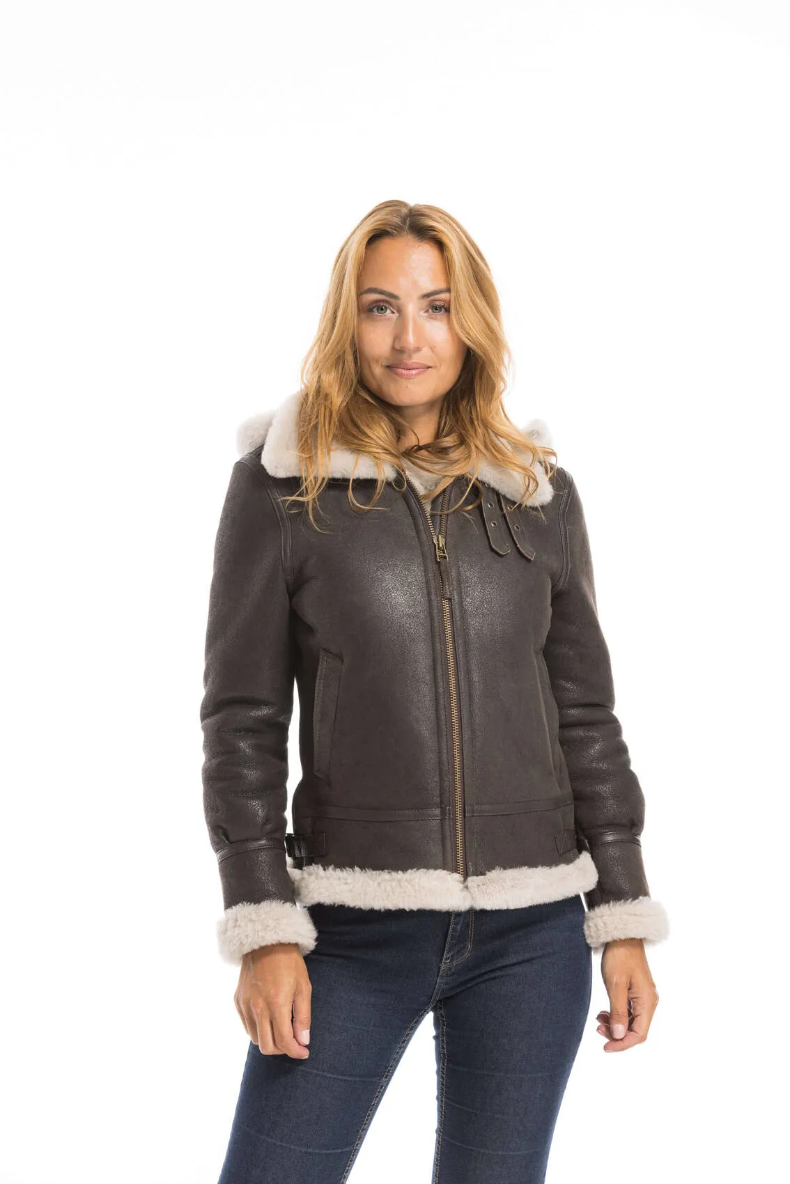 Brown woman bomber hood bomber