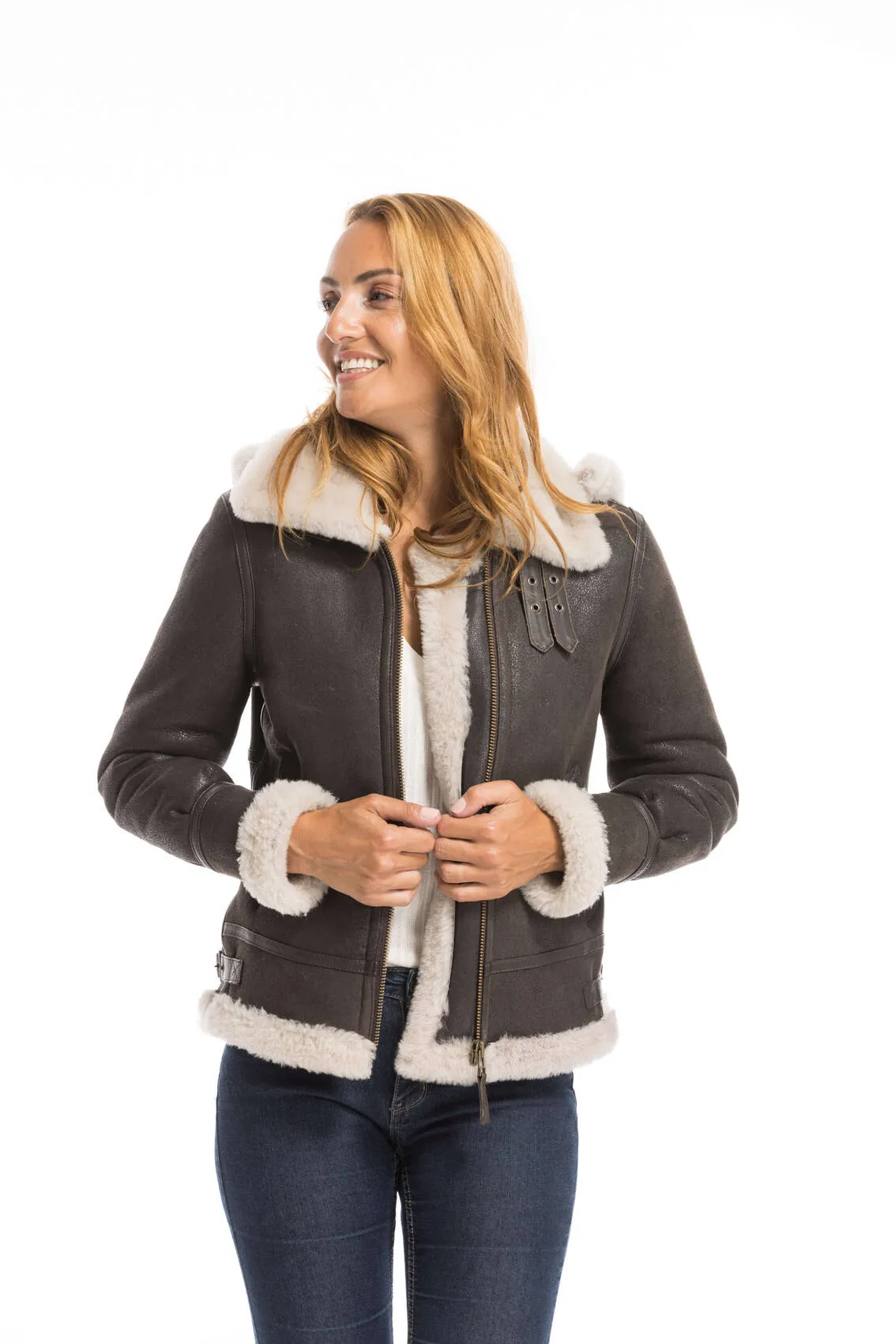 Brown woman bomber hood bomber