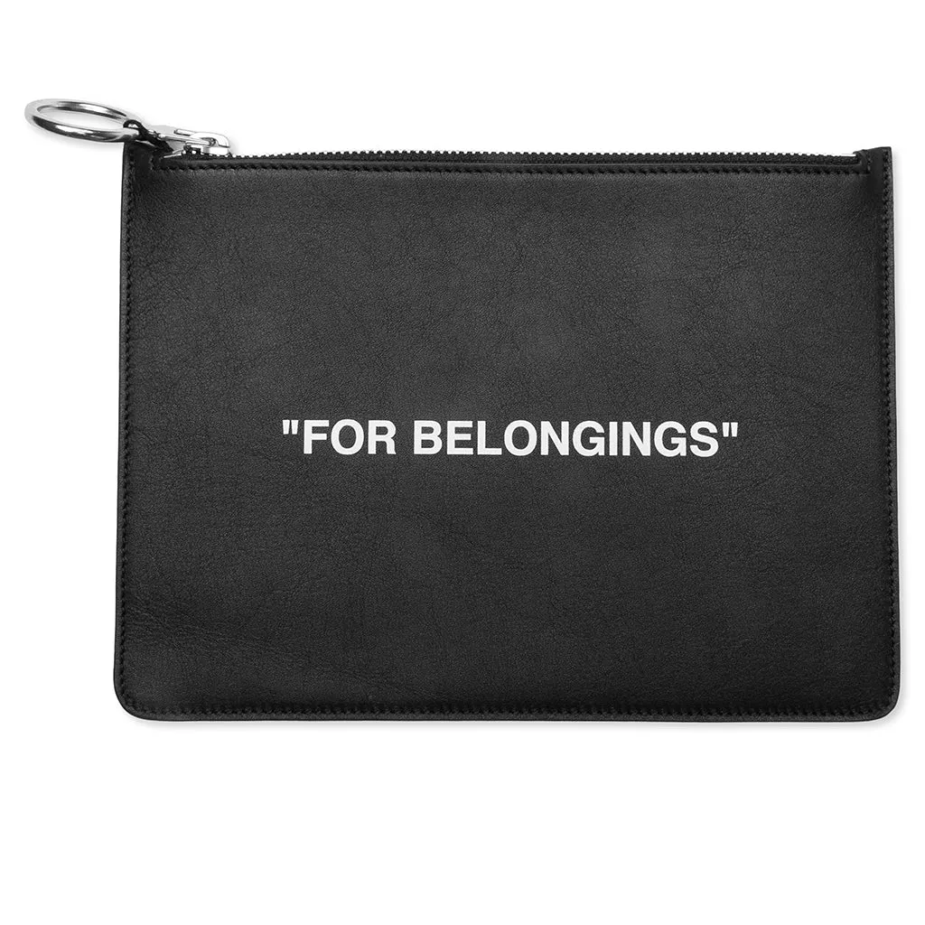 Calf Skin Quote Pouch - Black/White