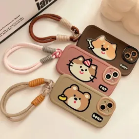 Cartoon Animal iPhone 15 Pro Max/14/13/11/12 Cute Phone Case with Portable Lanyard