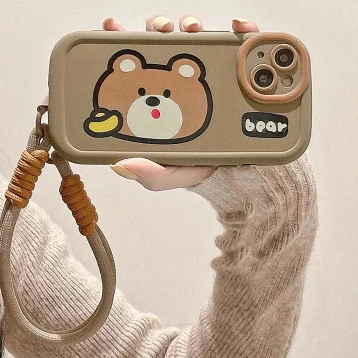 Cartoon Animal iPhone 15 Pro Max/14/13/11/12 Cute Phone Case with Portable Lanyard