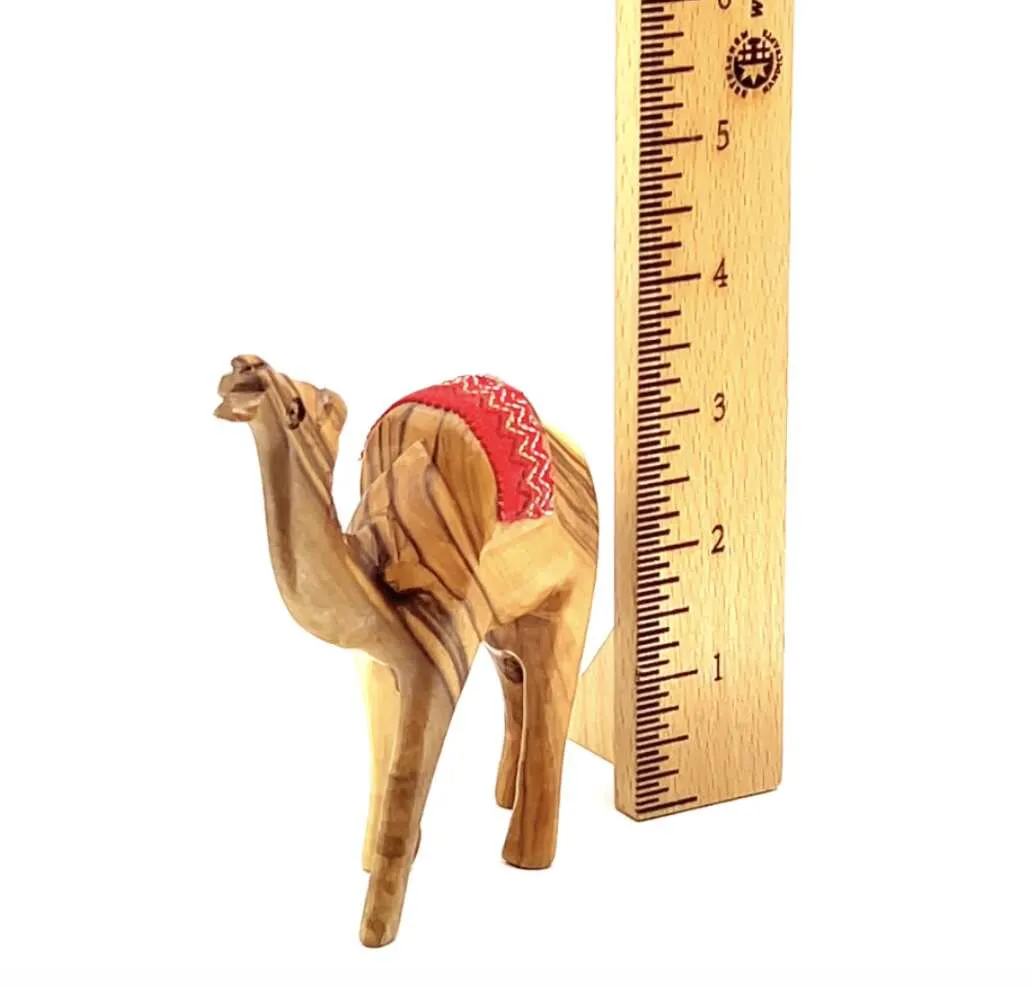 Carved Wood Camel with Red Saddle, Nativity Figurine 4.5