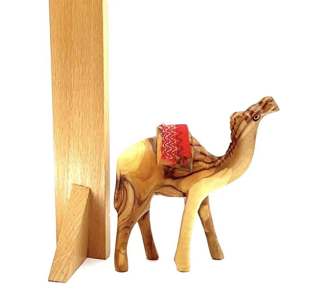 Carved Wood Camel with Red Saddle, Nativity Figurine 4.5