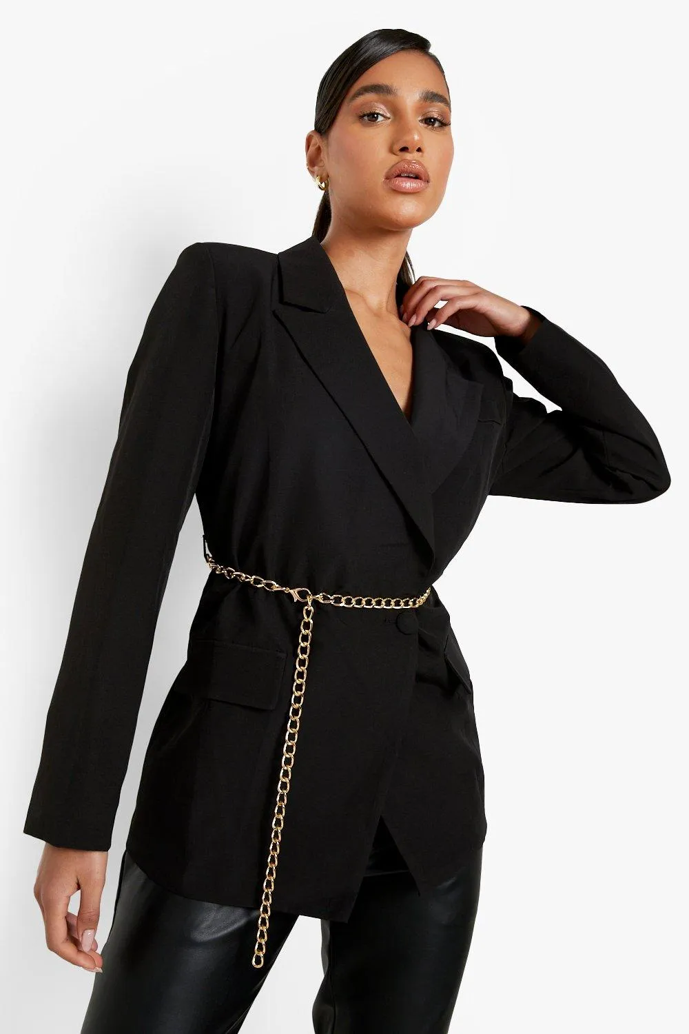 Chain Belt Fitted Longline Blazer