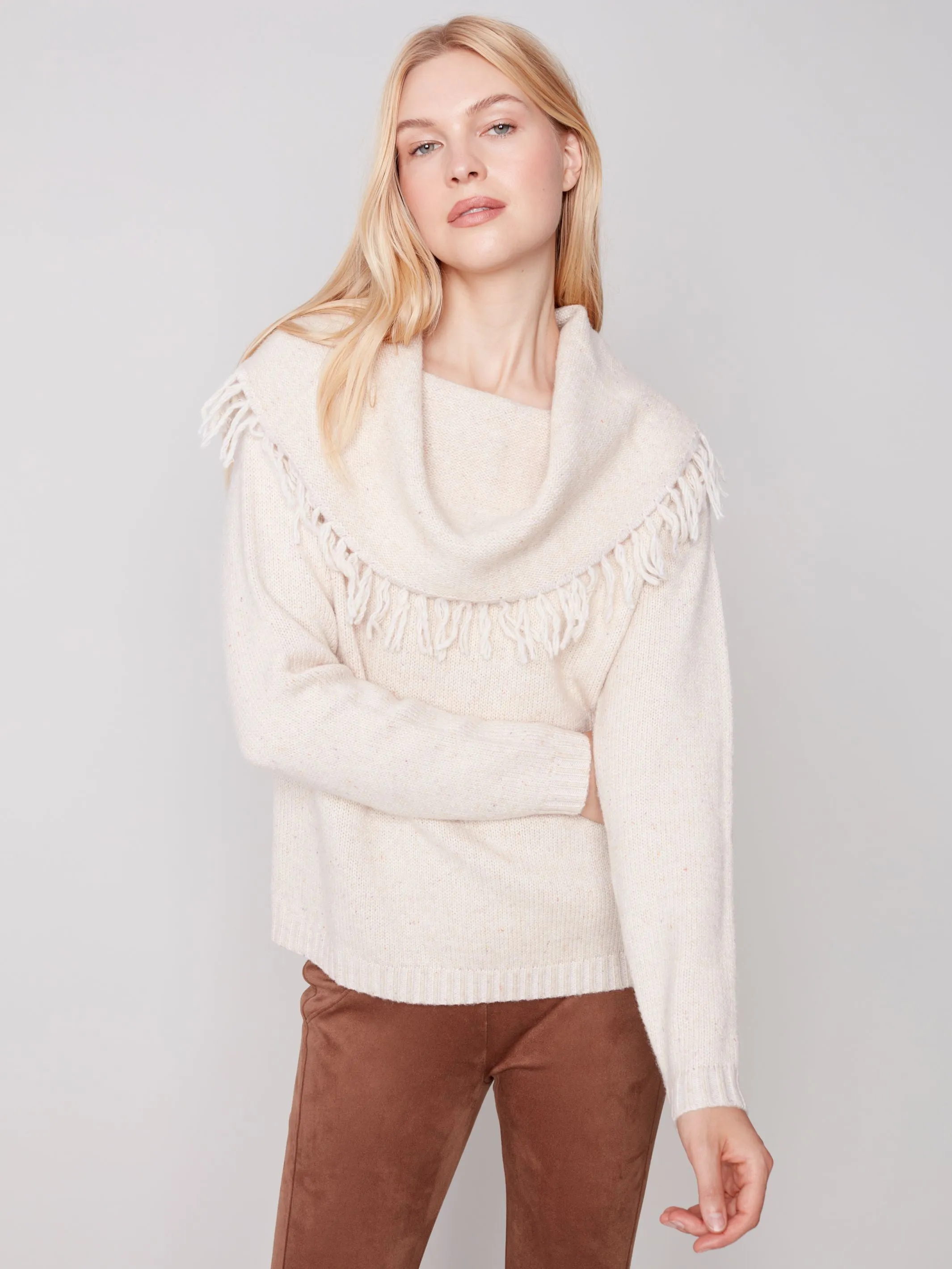 Charlie B Fringed Cowl Neck Sweater