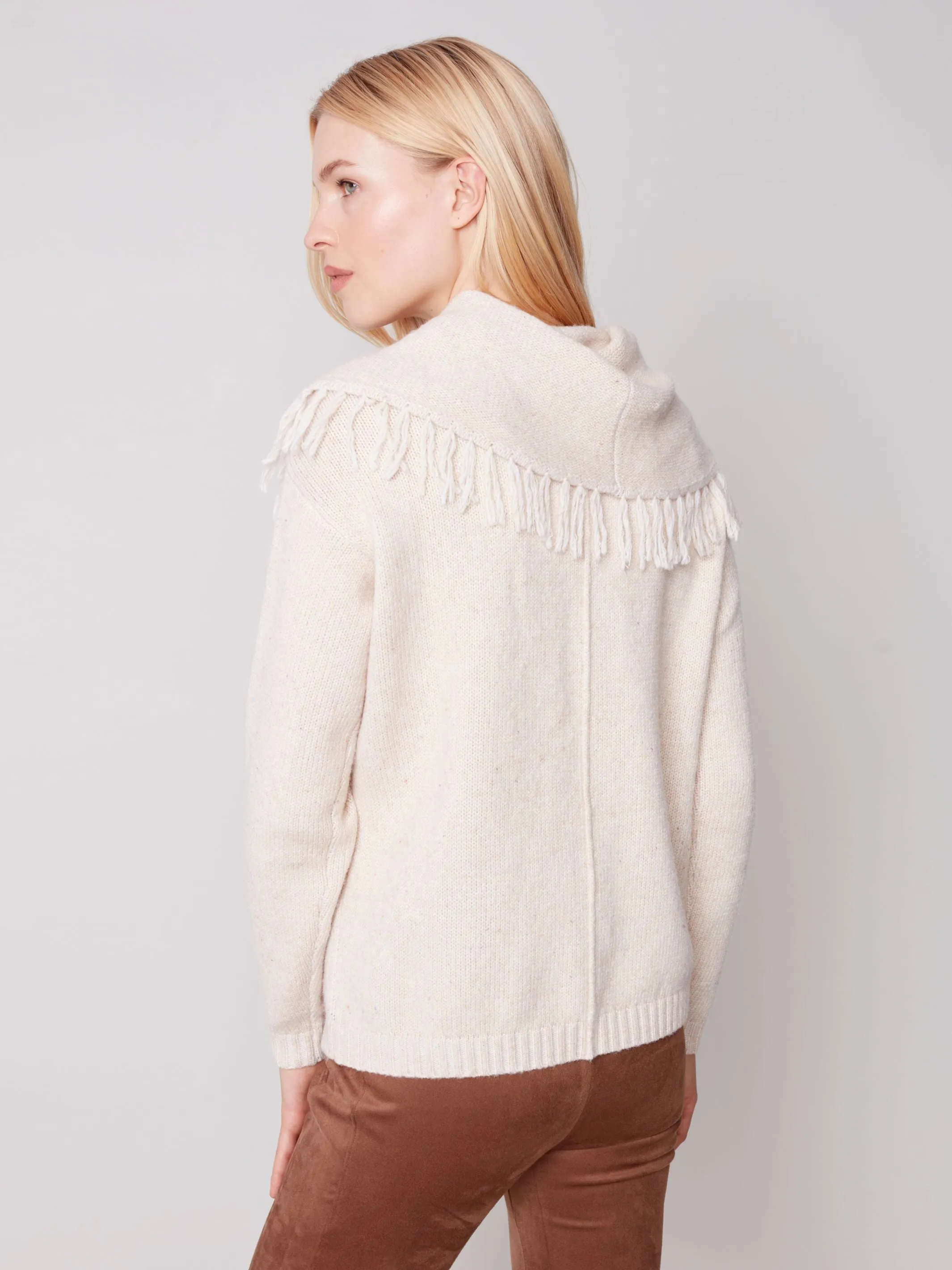 Charlie B Fringed Cowl Neck Sweater