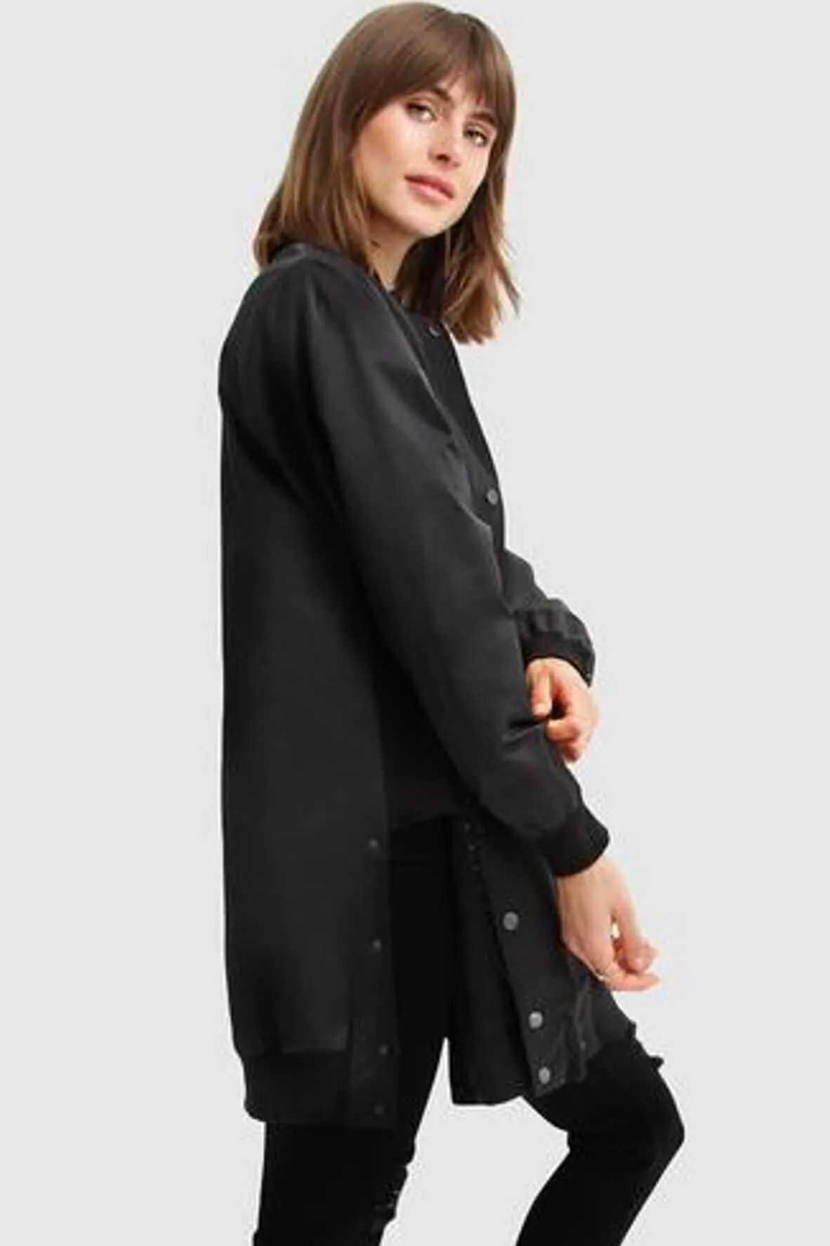 Chasing You Long Bomber Jacket in Black