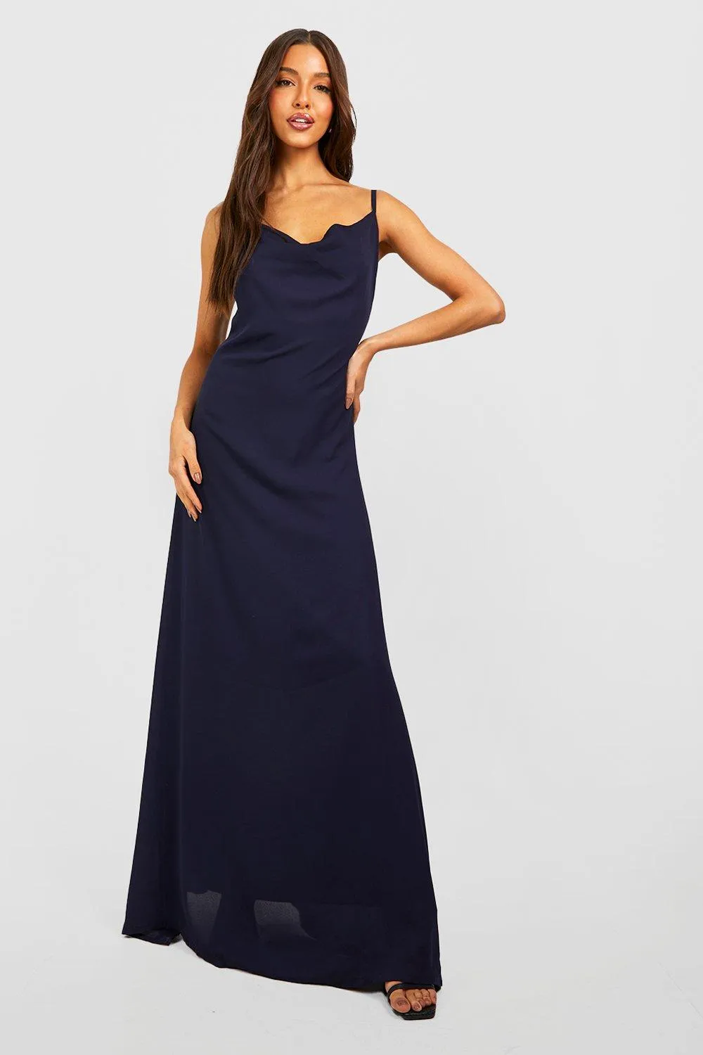 Chiffon Cowl Strappy Maxi Dress