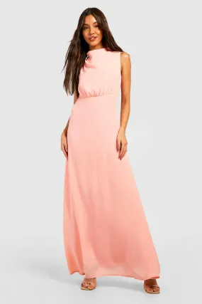 Chiffon High Neck Cowl Draped Maxi Dress