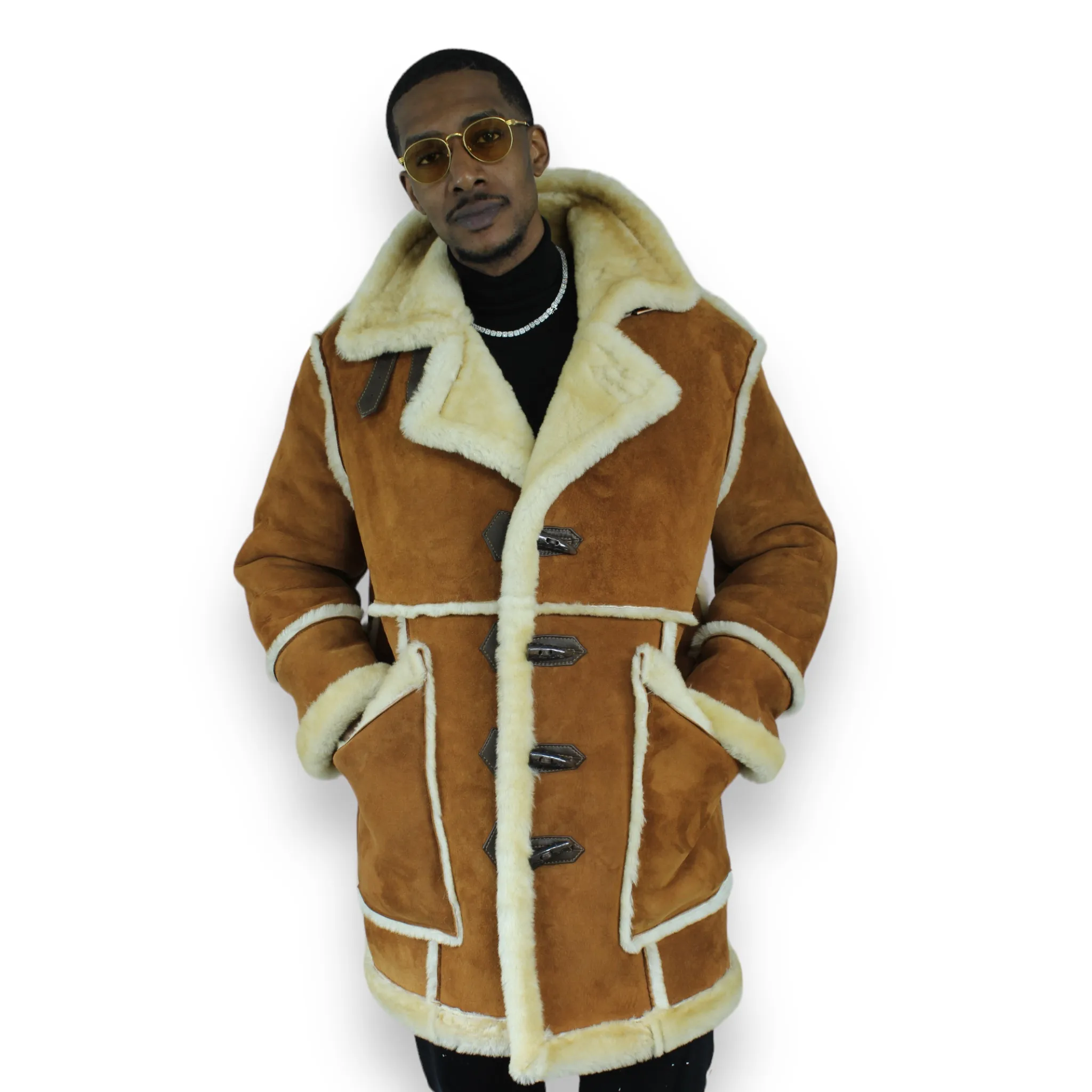 Cognac Shearling with Collar - Daniel's Leather