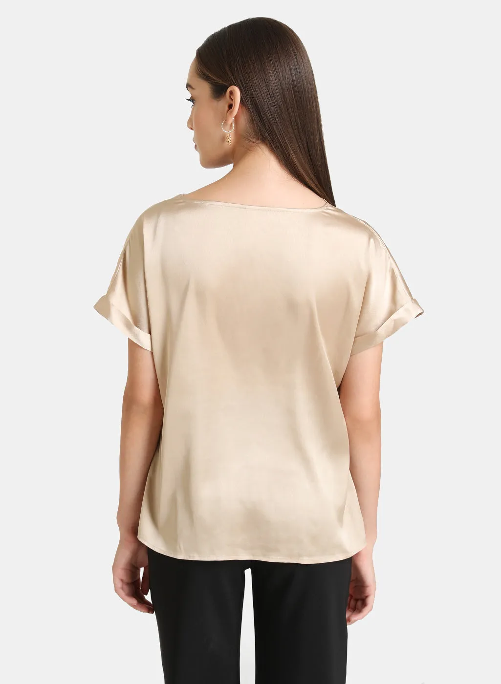 Cowl Neck Half Sleeves Satin Top