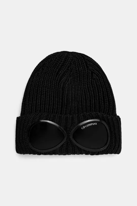 C.P. Company wool beanie Extra Fine Merino Wool Goggle Beanie black color 17CMAC122A005509A