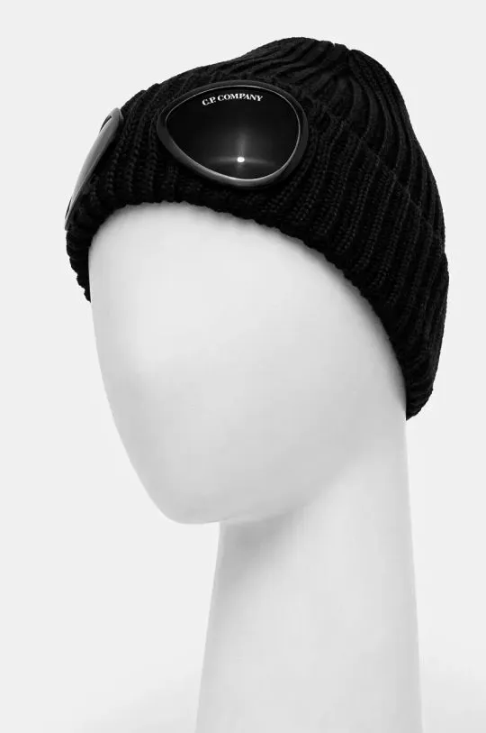 C.P. Company wool beanie Extra Fine Merino Wool Goggle Beanie black color 17CMAC122A005509A