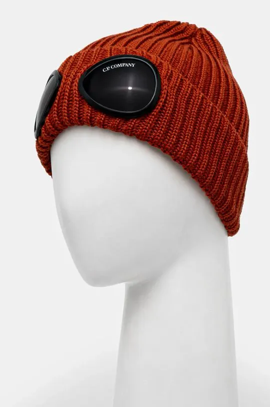 C.P. Company wool beanie Extra Fine Merino Wool Goggle Beanie brown color 17CMAC122A005509A