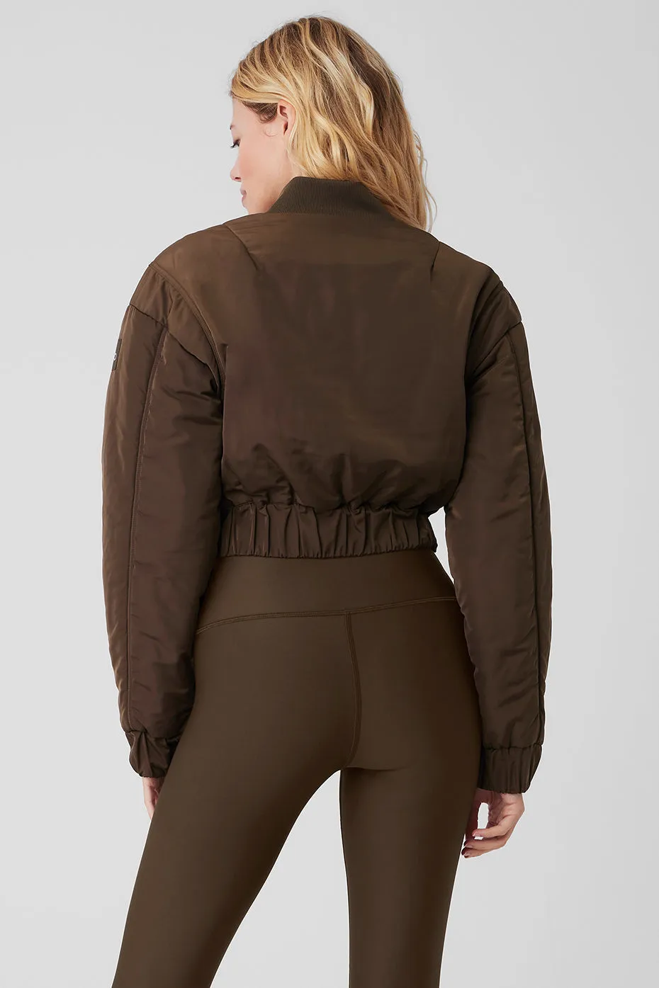 Cropped Break Line Bomber Jacket - Espresso