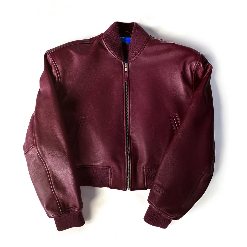 Cropped leather bomber jacket