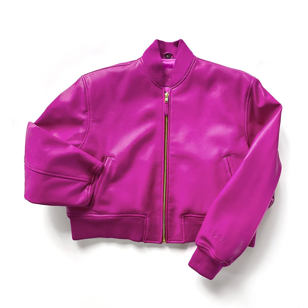 Cropped leather bomber jacket