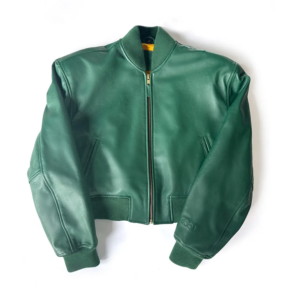 Cropped leather bomber jacket