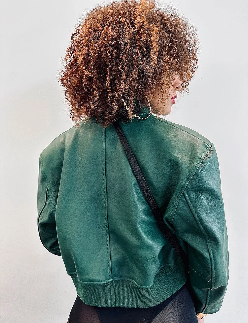 Cropped leather bomber jacket