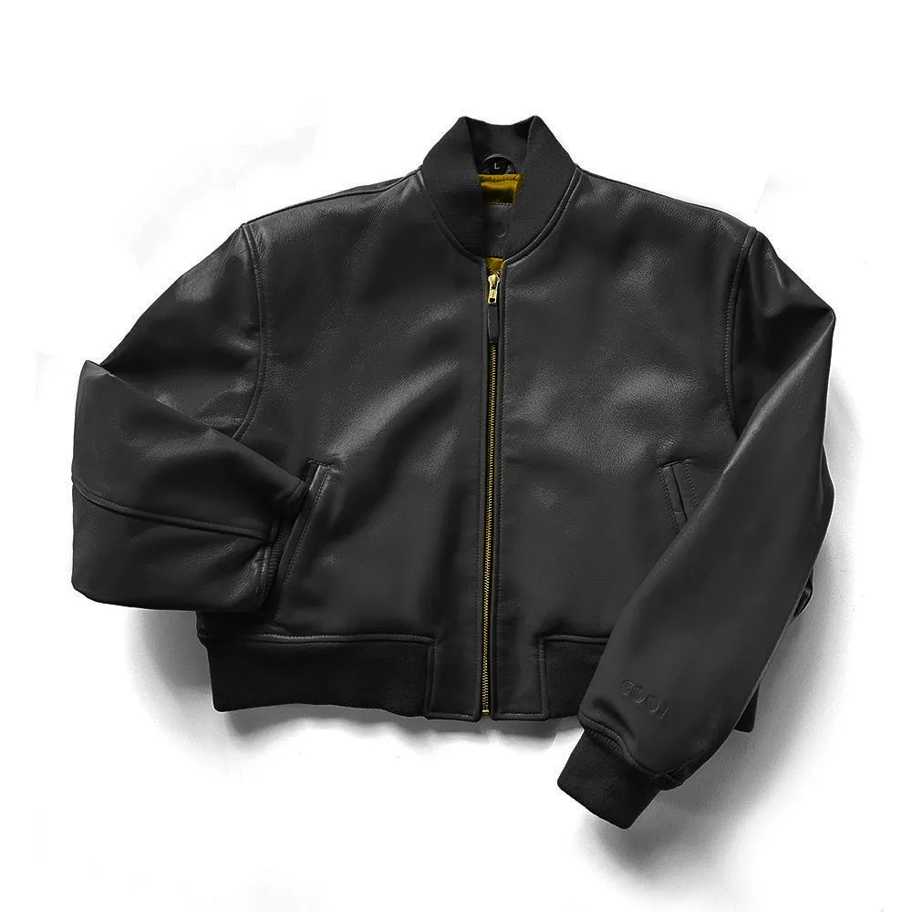 Cropped leather bomber jacket