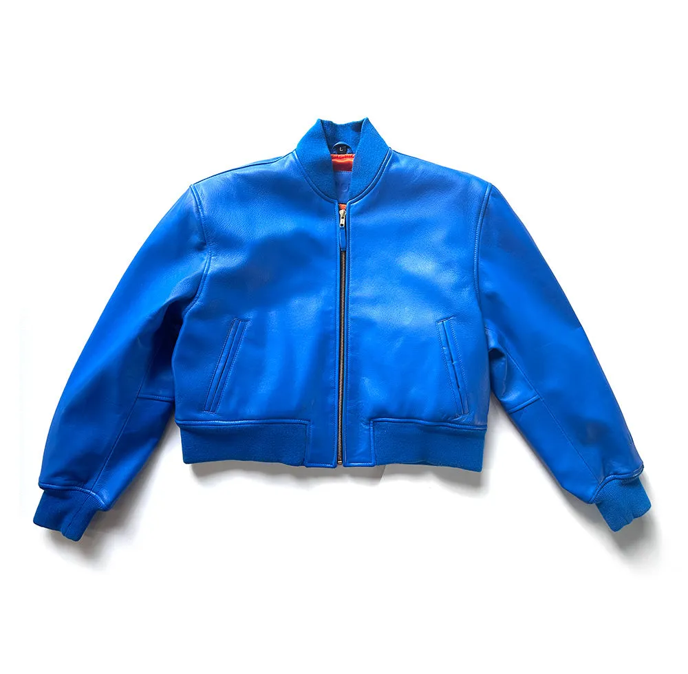 Cropped leather bomber jacket