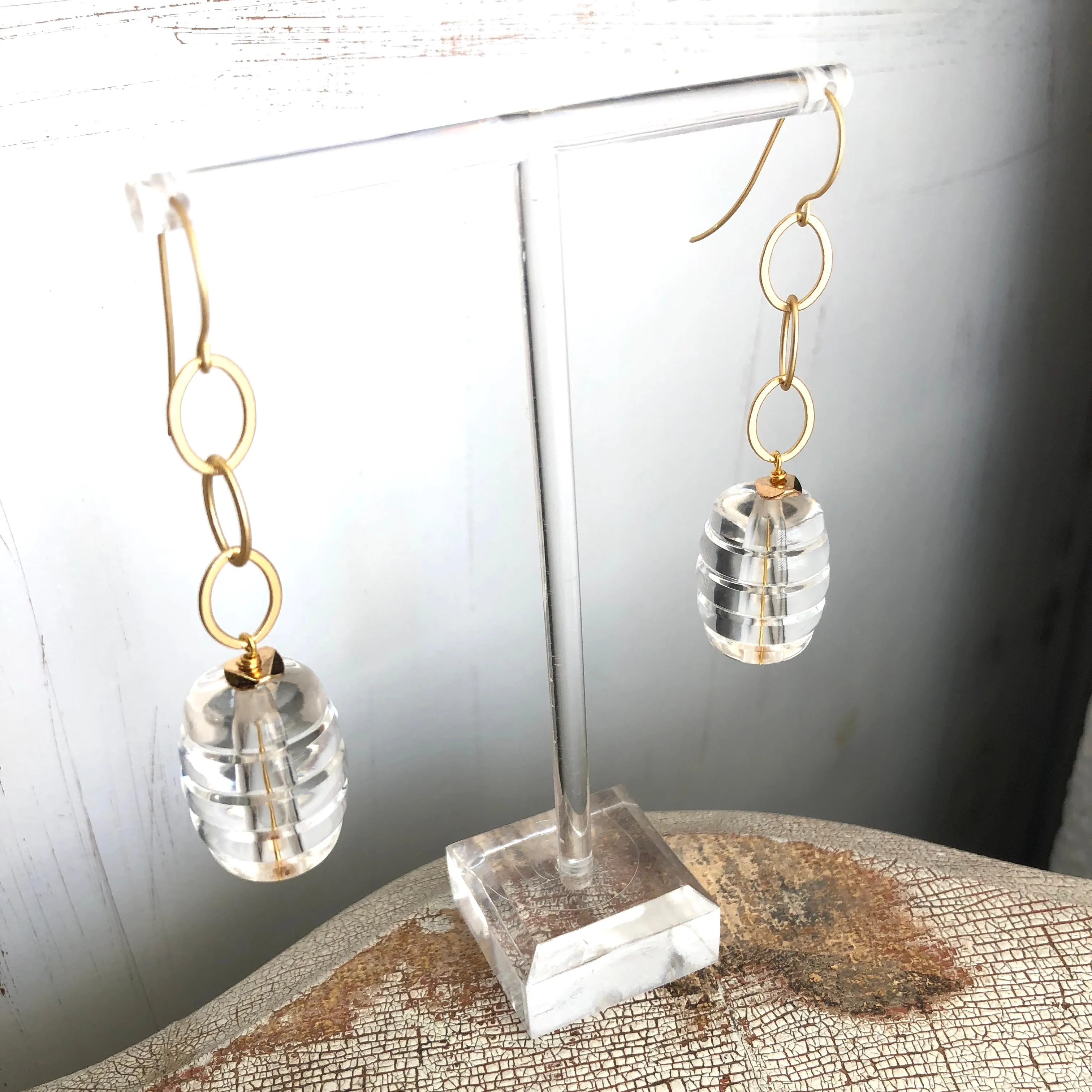 Crystal Clear Barrel Bee Hive Drop Statement Earrings