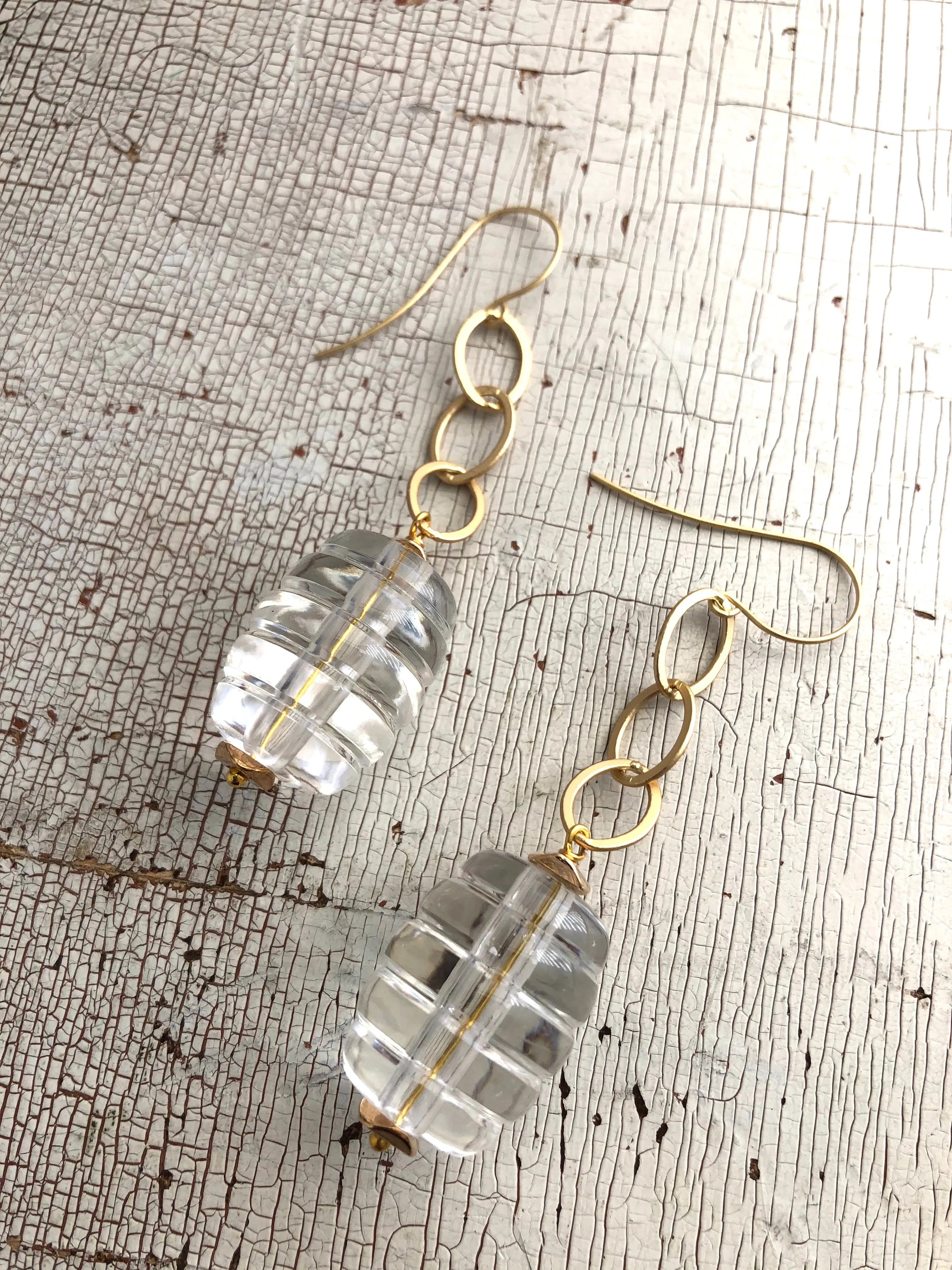 Crystal Clear Barrel Bee Hive Drop Statement Earrings