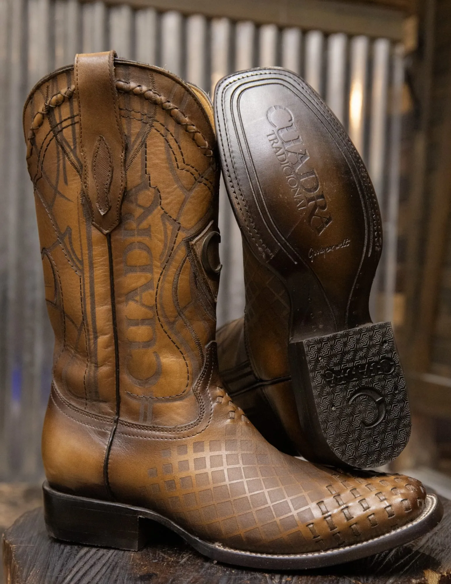 Cuadra Engraved Honey Leather Western Boots