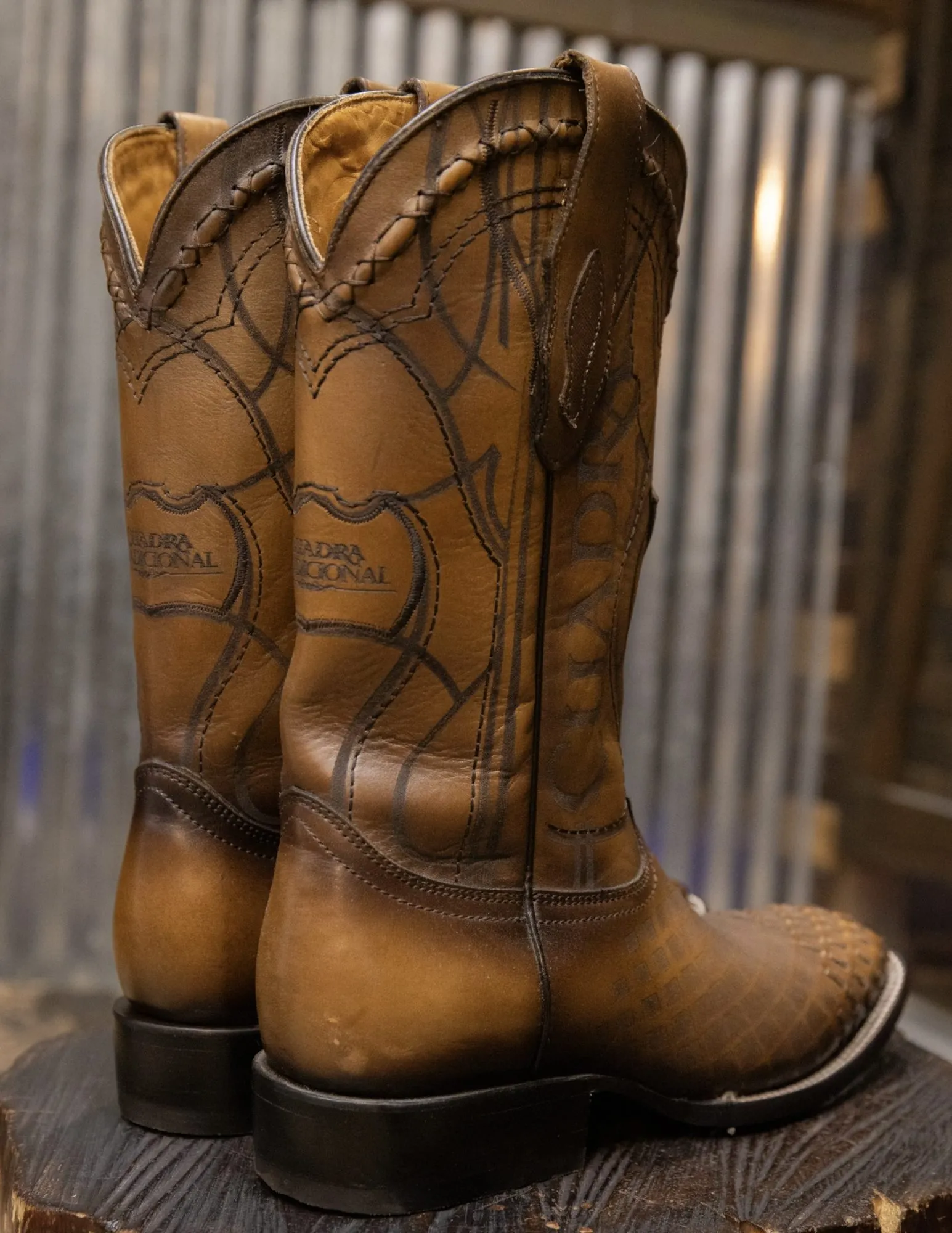 Cuadra Engraved Honey Leather Western Boots