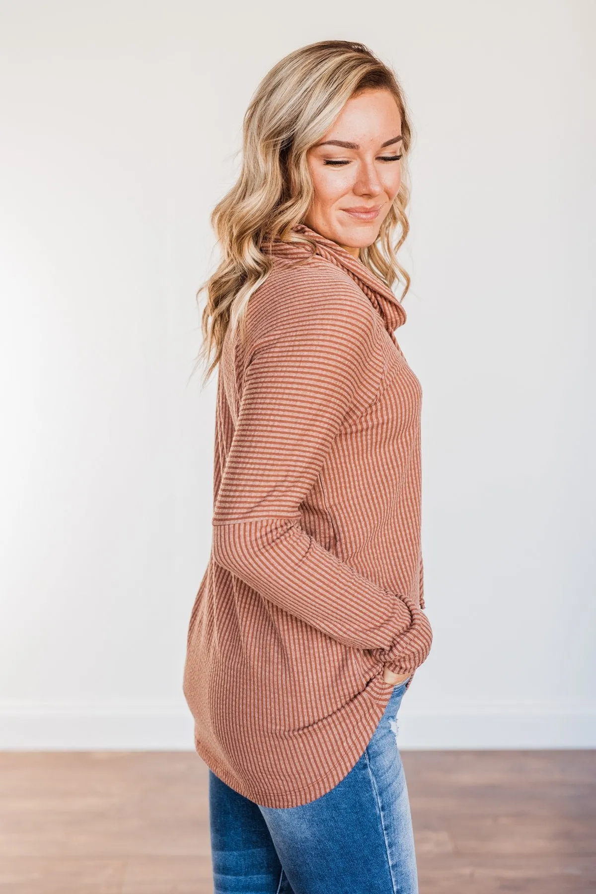 Delightfully Divine Cowl Neck Top- Rust