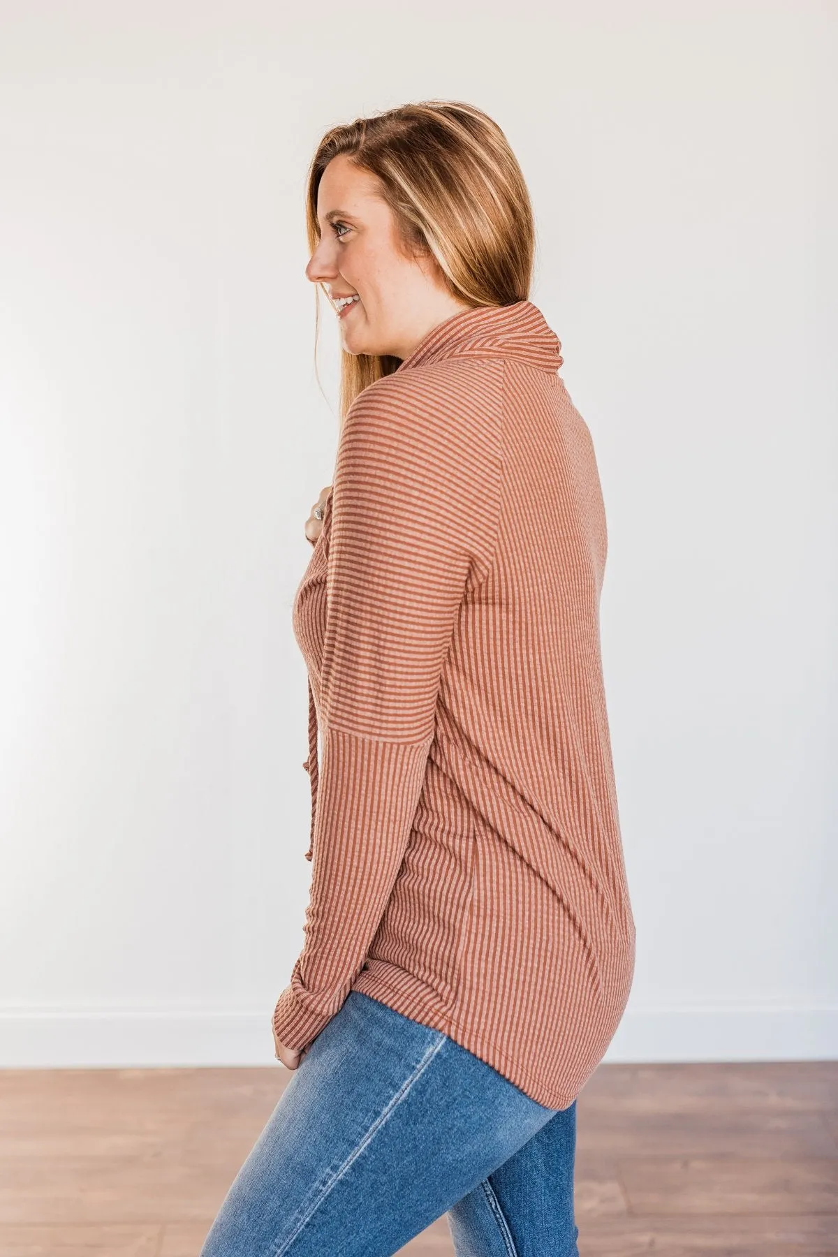 Delightfully Divine Cowl Neck Top- Rust