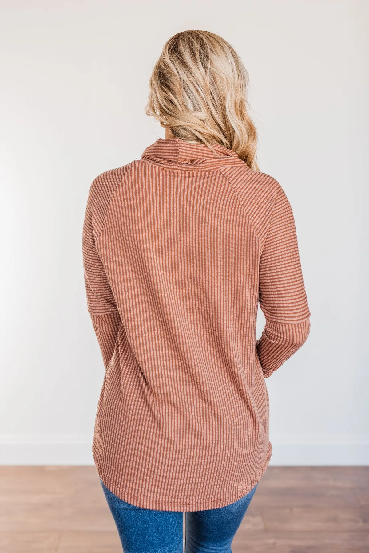 Delightfully Divine Cowl Neck Top- Rust