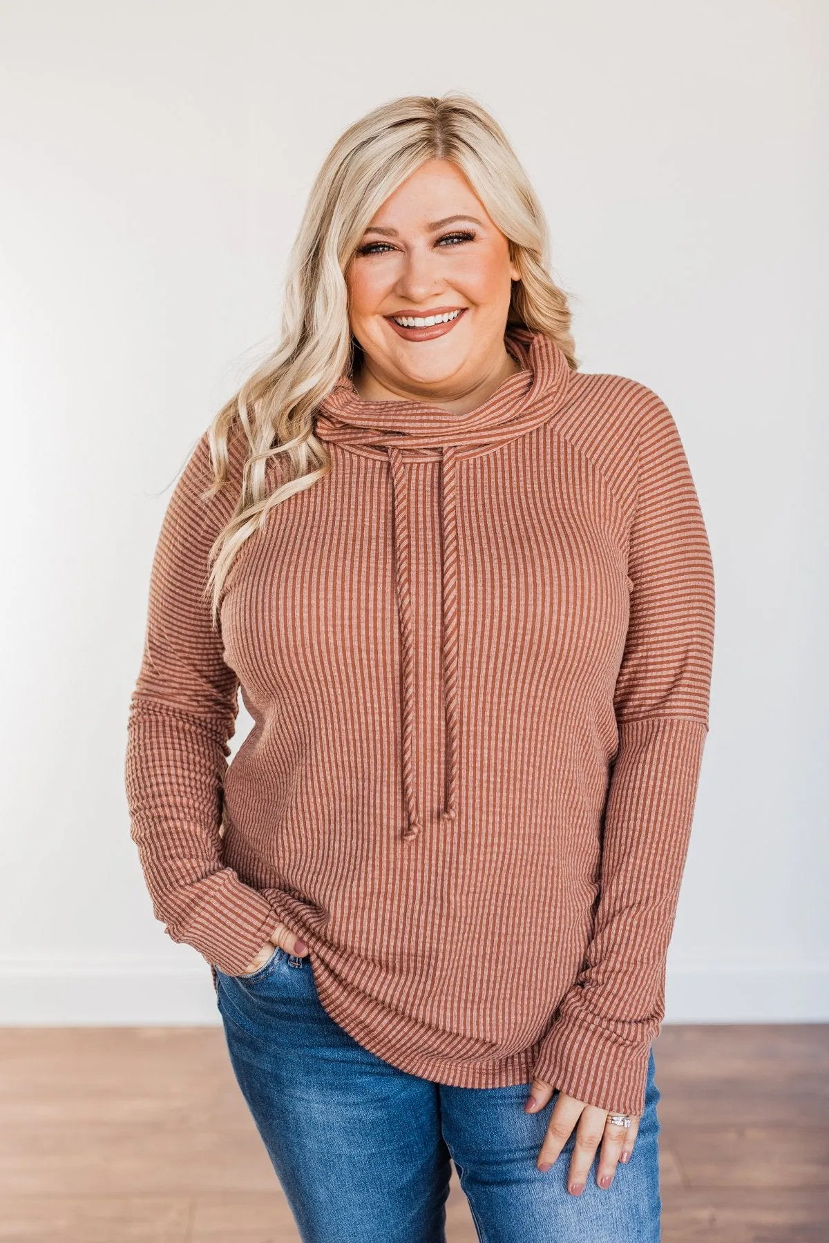 Delightfully Divine Cowl Neck Top- Rust