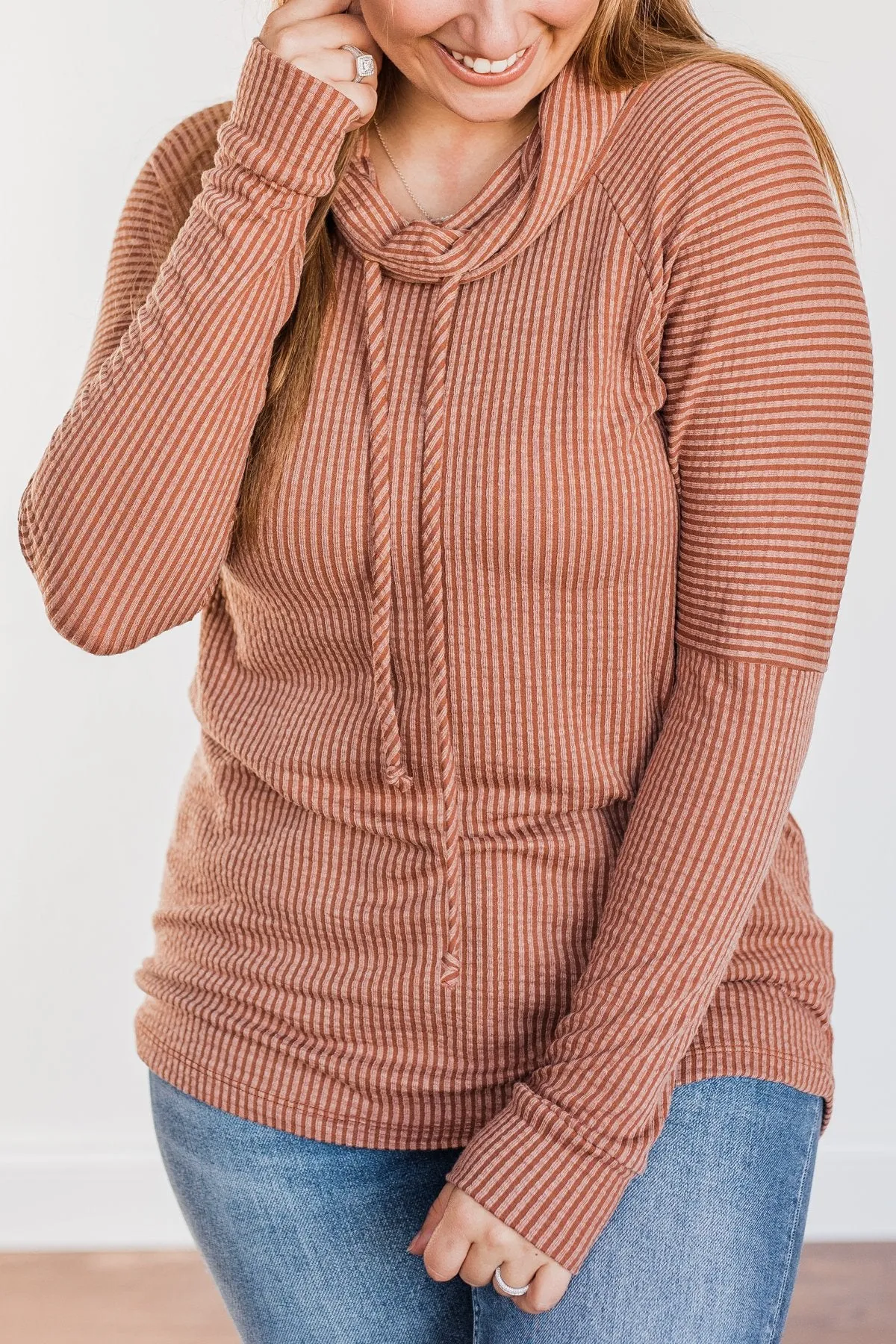 Delightfully Divine Cowl Neck Top- Rust