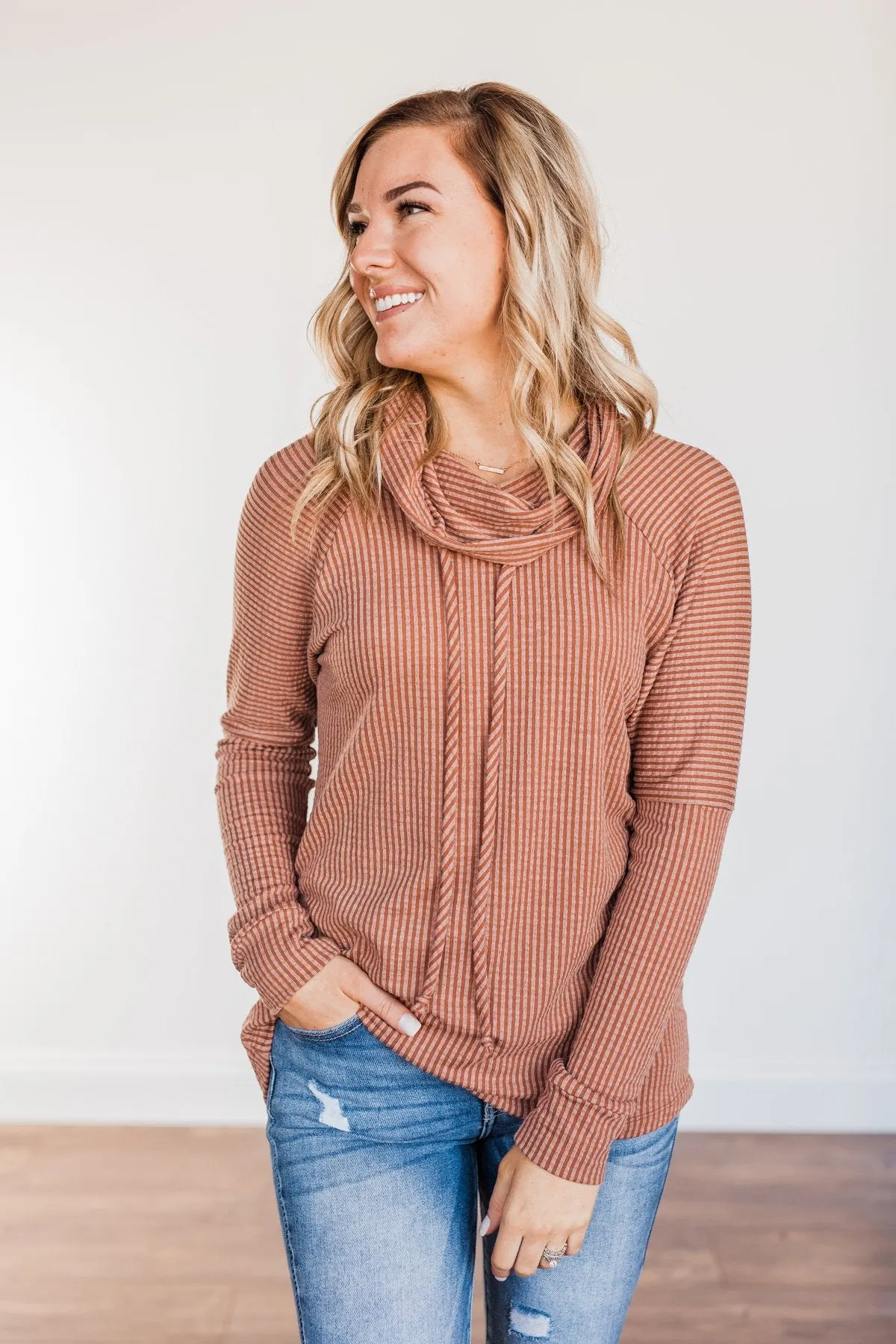 Delightfully Divine Cowl Neck Top- Rust