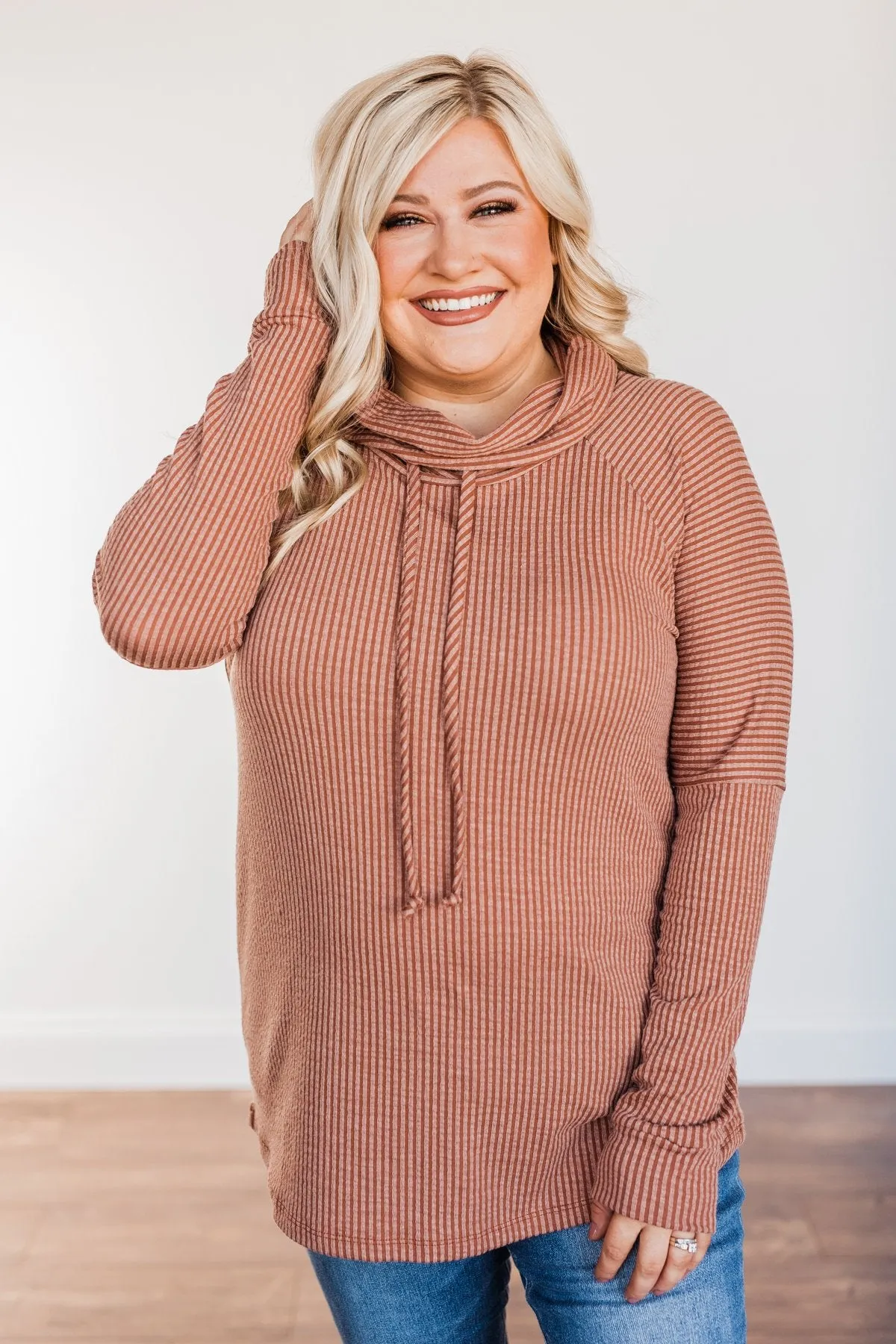 Delightfully Divine Cowl Neck Top- Rust