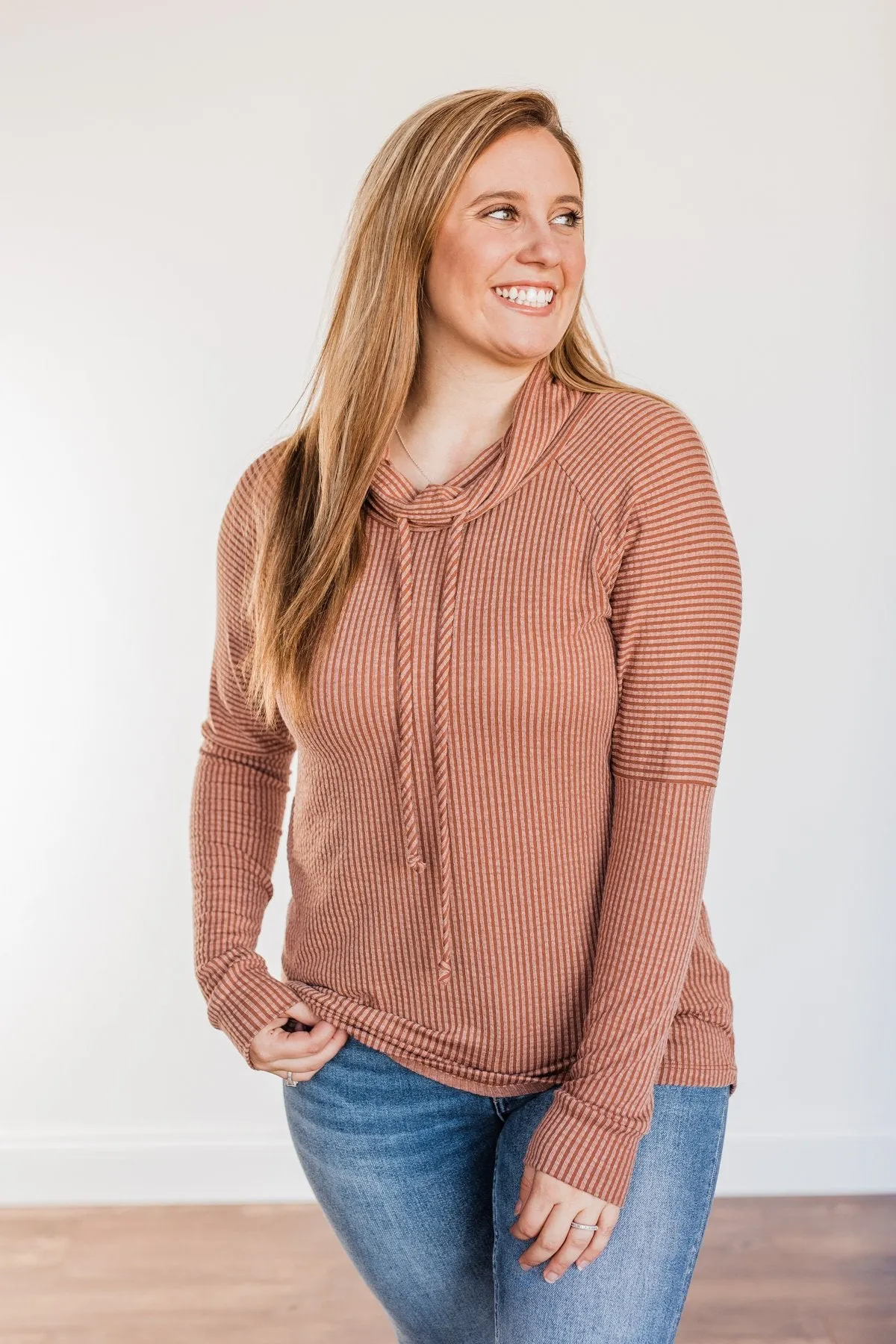 Delightfully Divine Cowl Neck Top- Rust