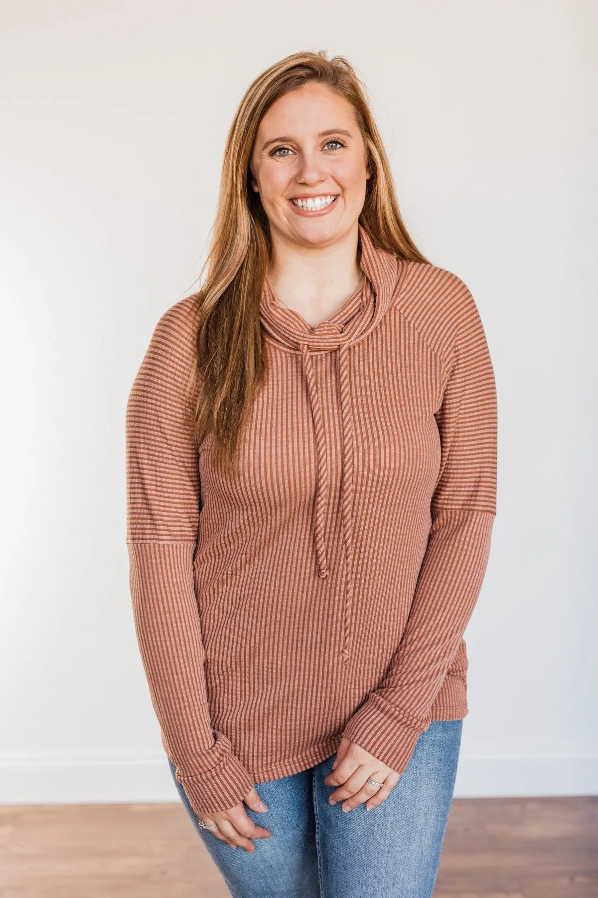 Delightfully Divine Cowl Neck Top- Rust