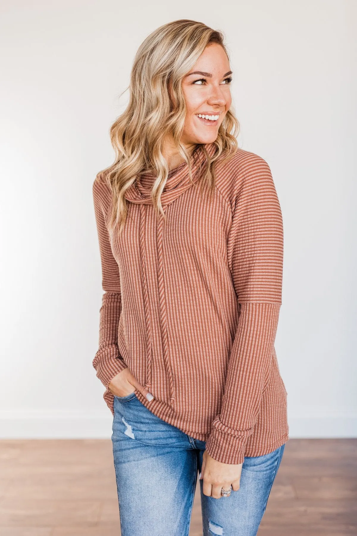 Delightfully Divine Cowl Neck Top- Rust