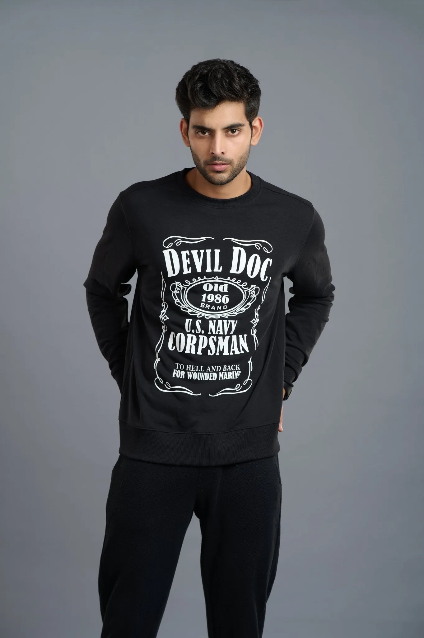 Devils Doctor Printed Black Sweatshirt for Men