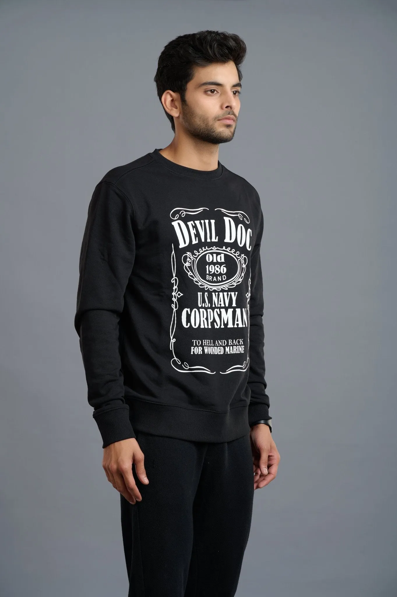 Devils Doctor Printed Black Sweatshirt for Men