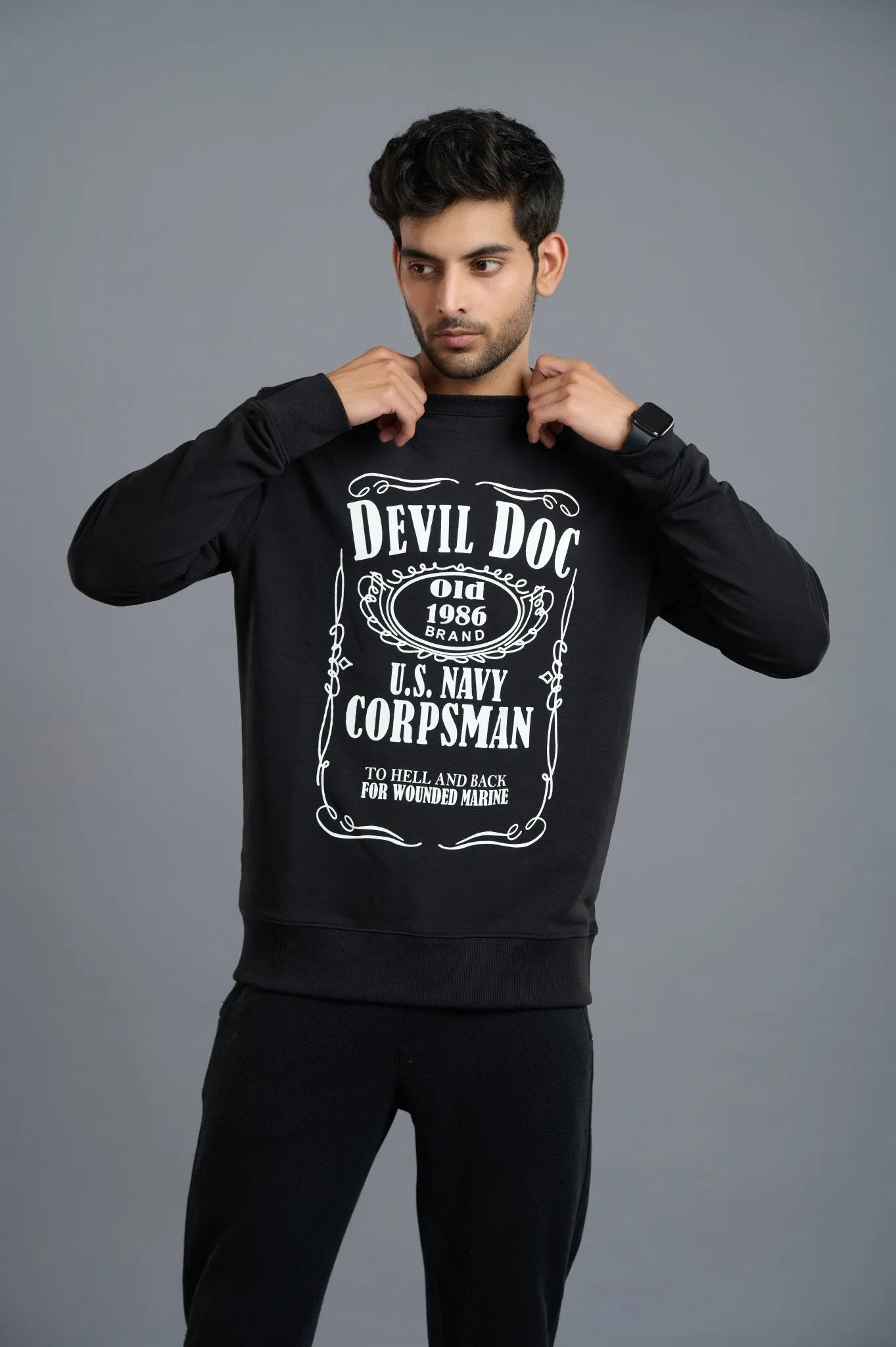 Devils Doctor Printed Black Sweatshirt for Men