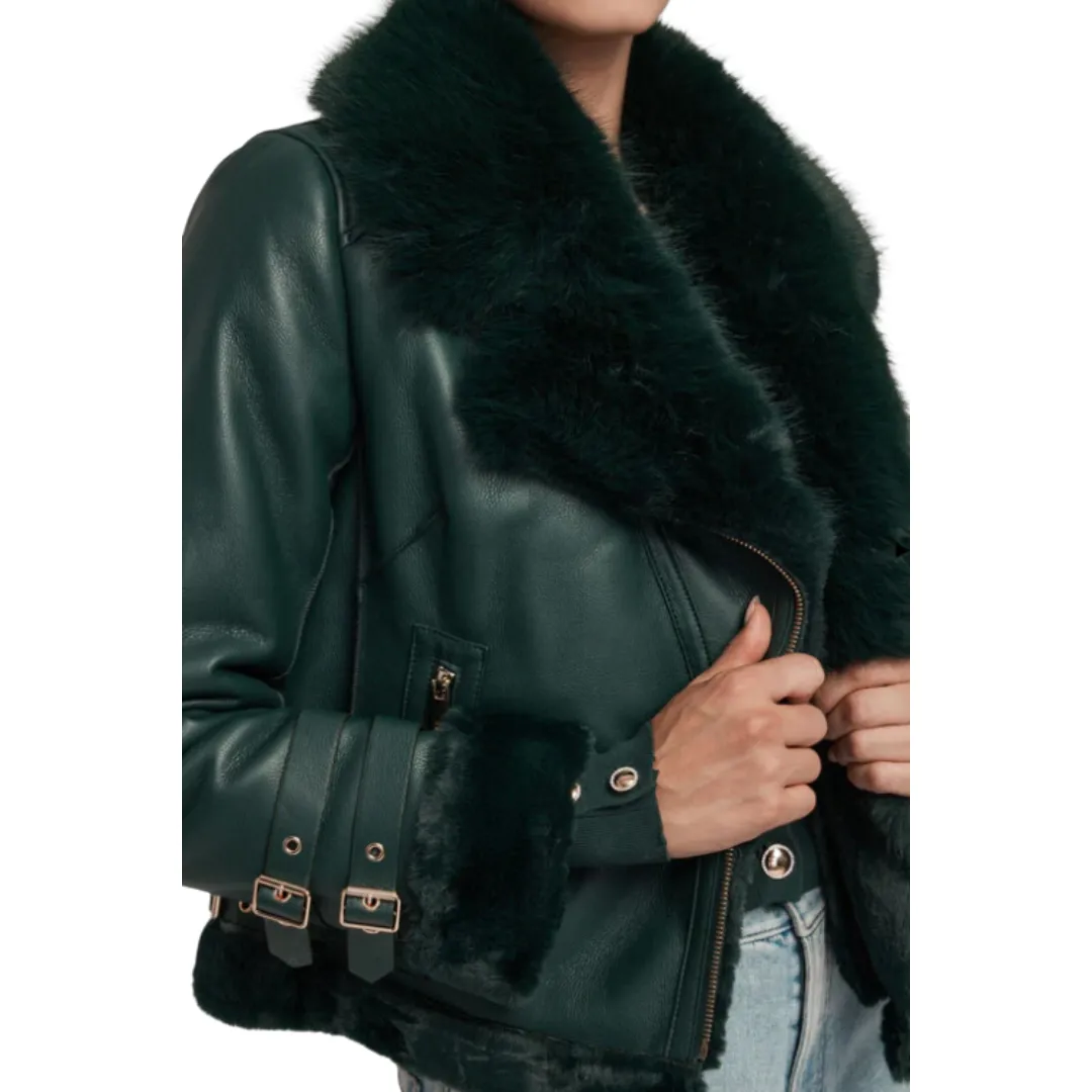 DION SHEARLING MOTO JACKET FOREST