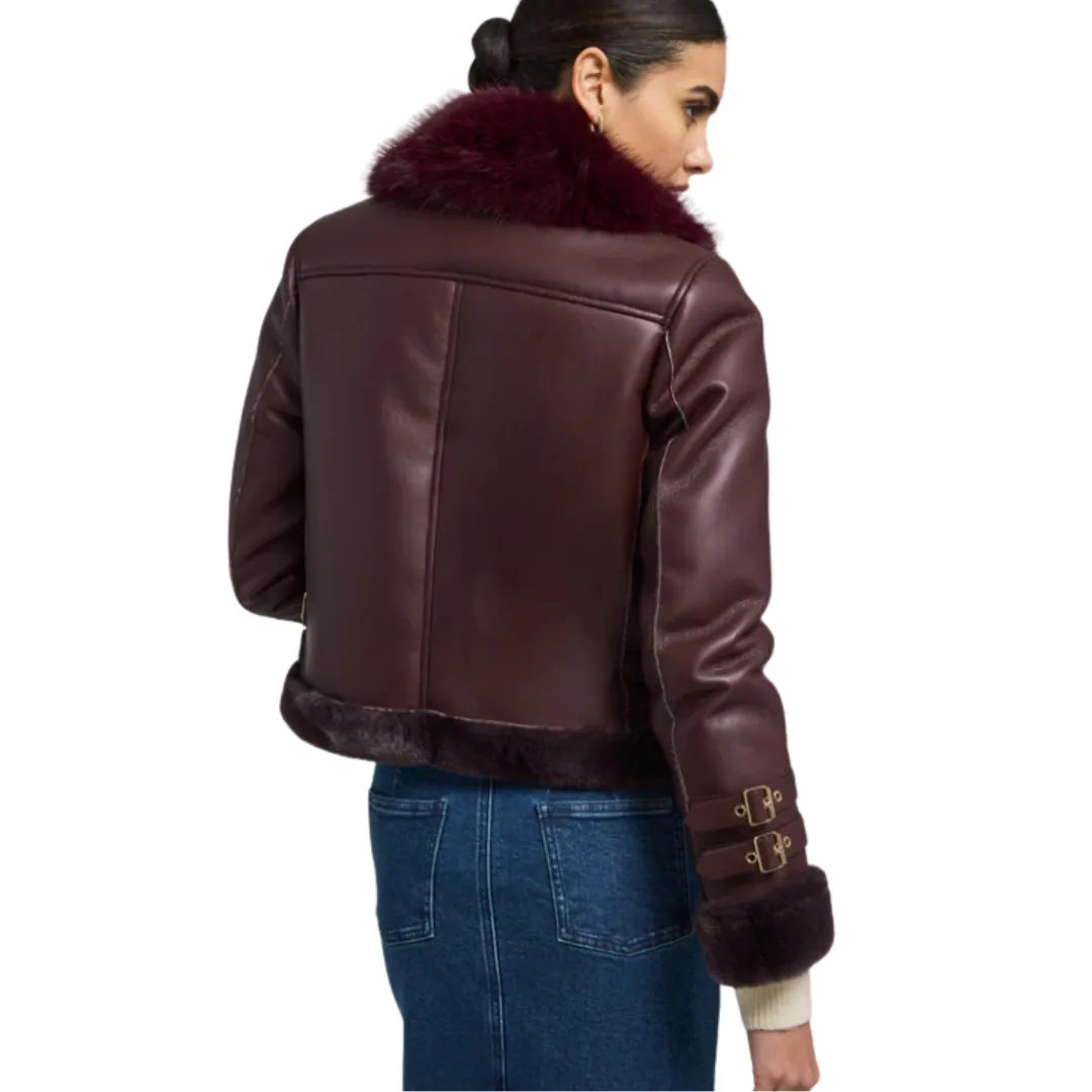 DION SHEARLING MOTO JACKET MALBEC