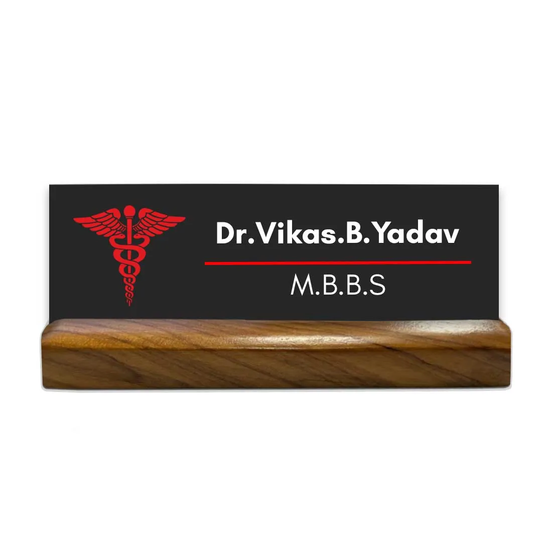 Doctor Name Plate for Table with Wooden Base Desk Name Plate - DR