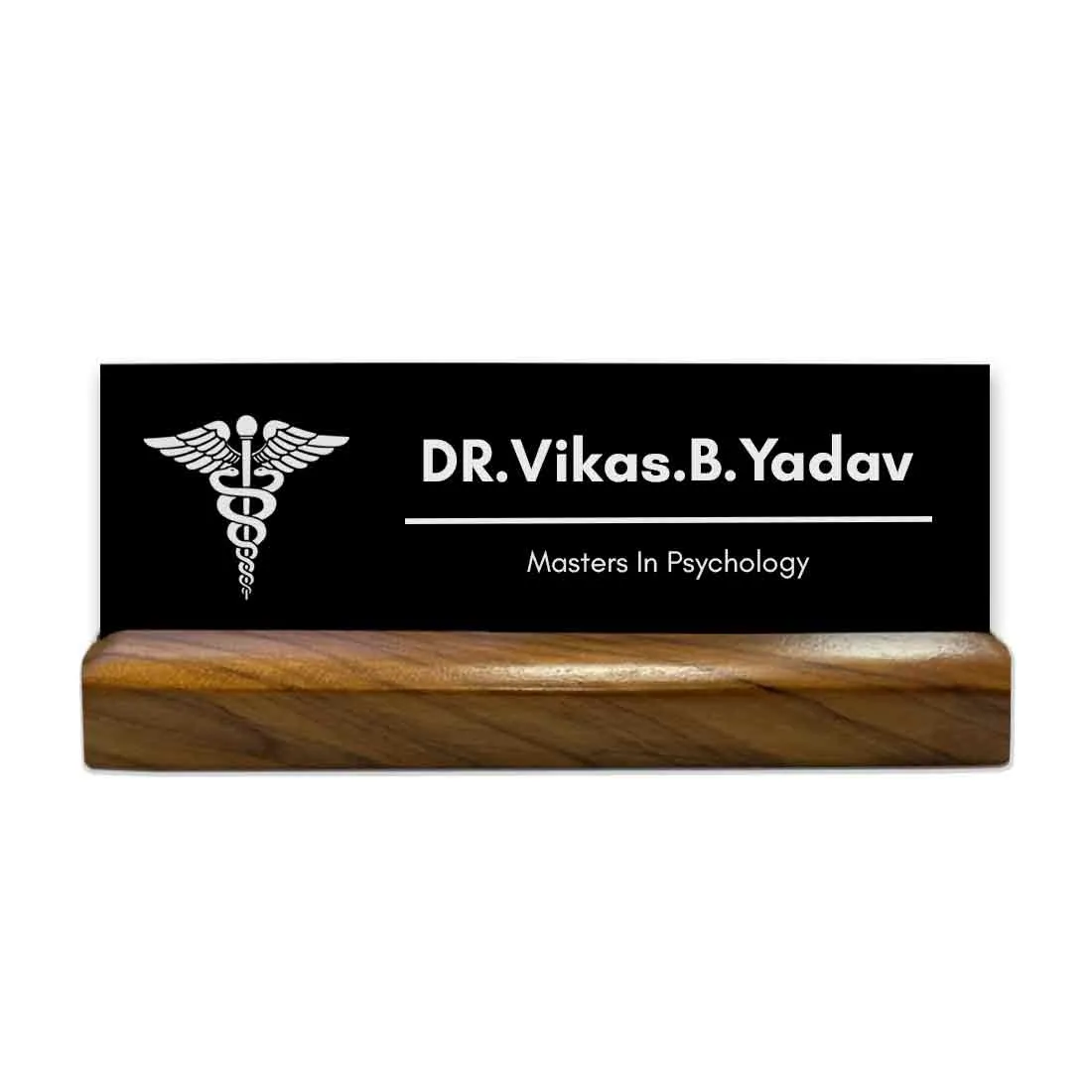 Doctor Name Plate for Table with Wooden Base Desk Name Plate - DR