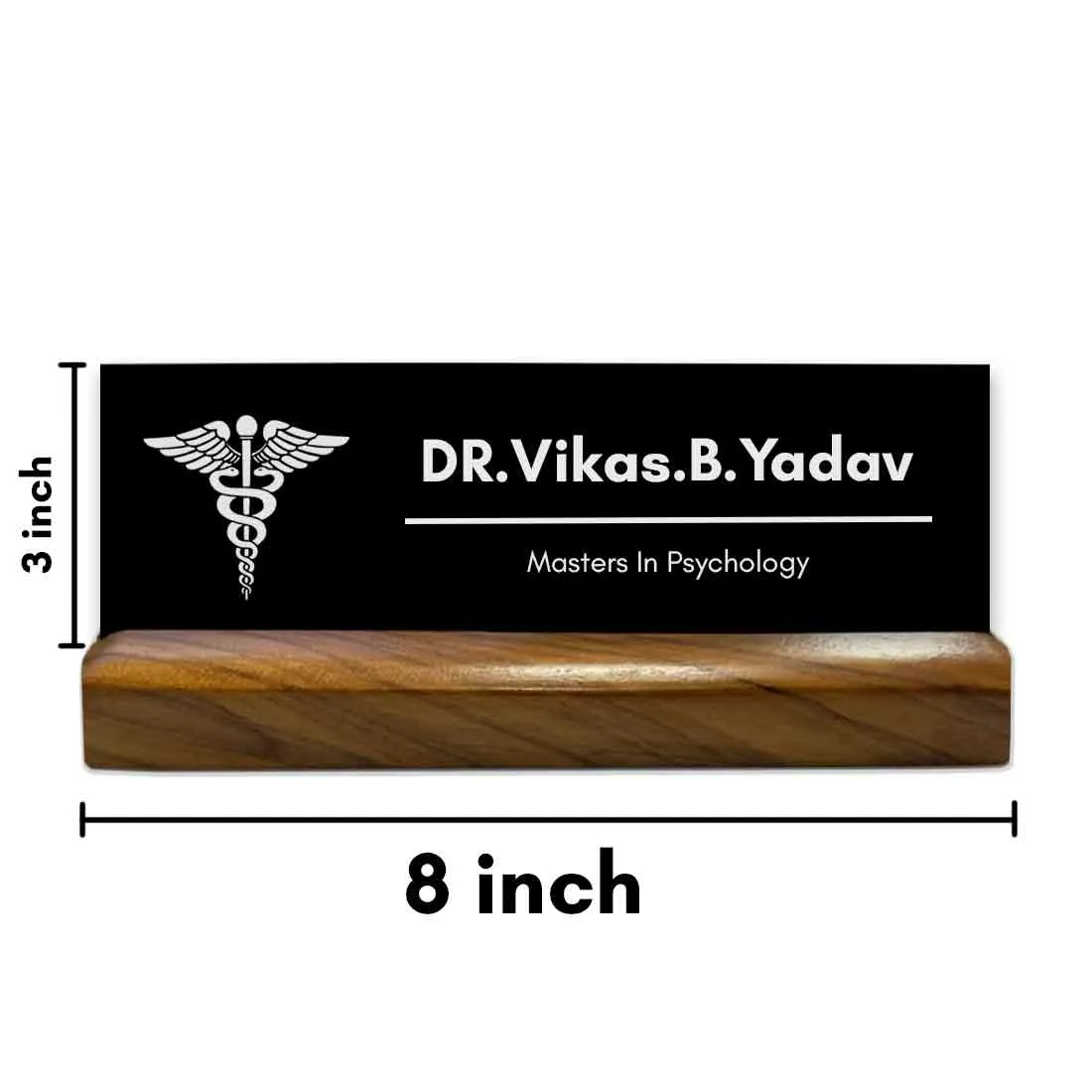 Doctor Name Plate for Table with Wooden Base Desk Name Plate - DR