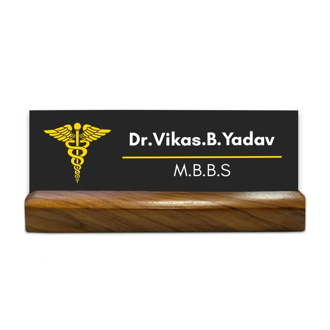 Doctor Name Plate for Table with Wooden Base Desk Name Plate - DR