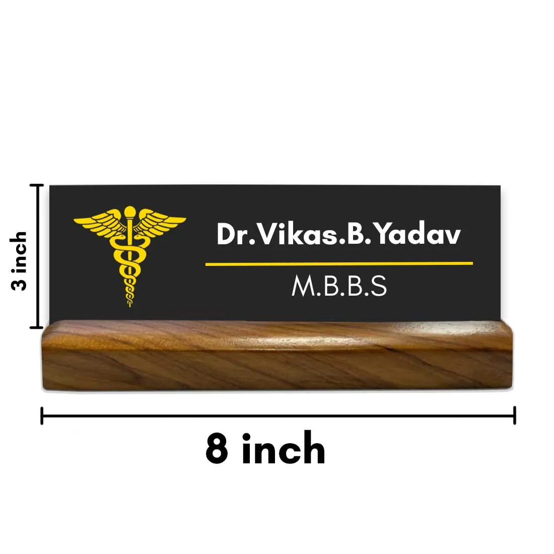 Doctor Name Plate for Table with Wooden Base Desk Name Plate - DR