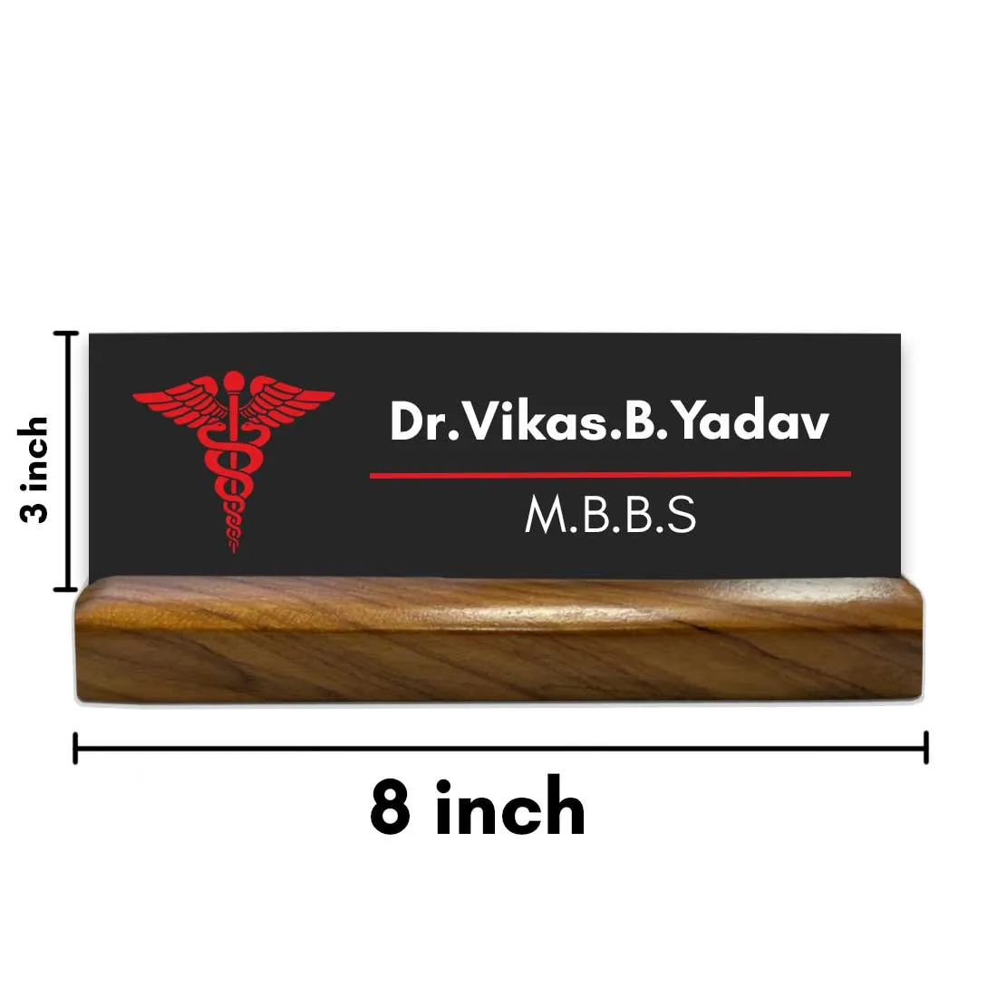 Doctor Name Plate for Table with Wooden Base Desk Name Plate - DR